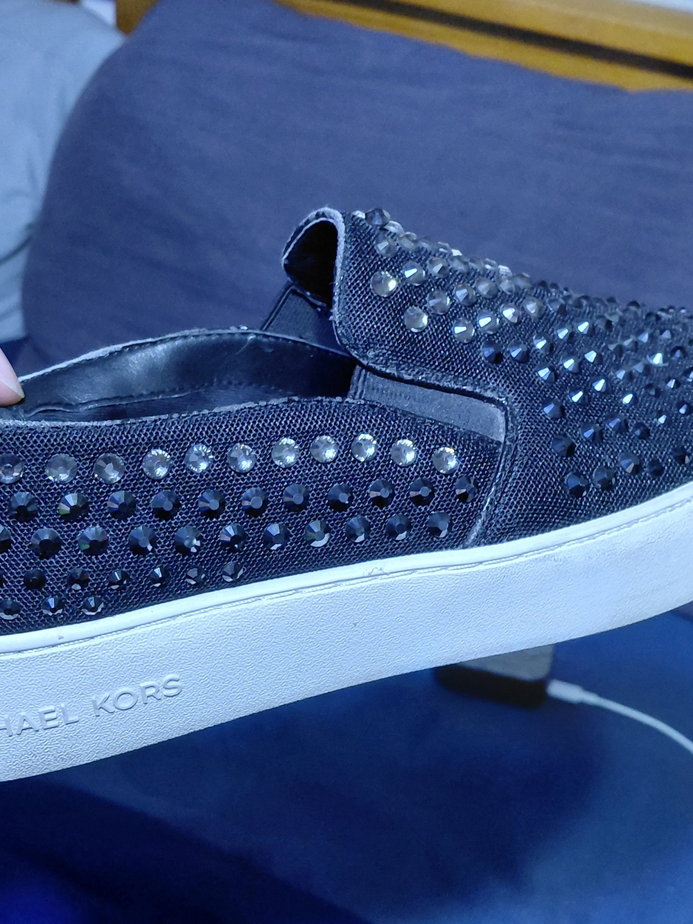 Michael Kors Women's Black Slip-On Crystal Embellished Sneaker